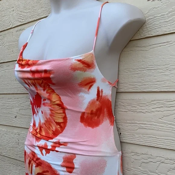 Cryptographic Tie Dye Backless Orange Maxi Dress - Picture 4 of 14